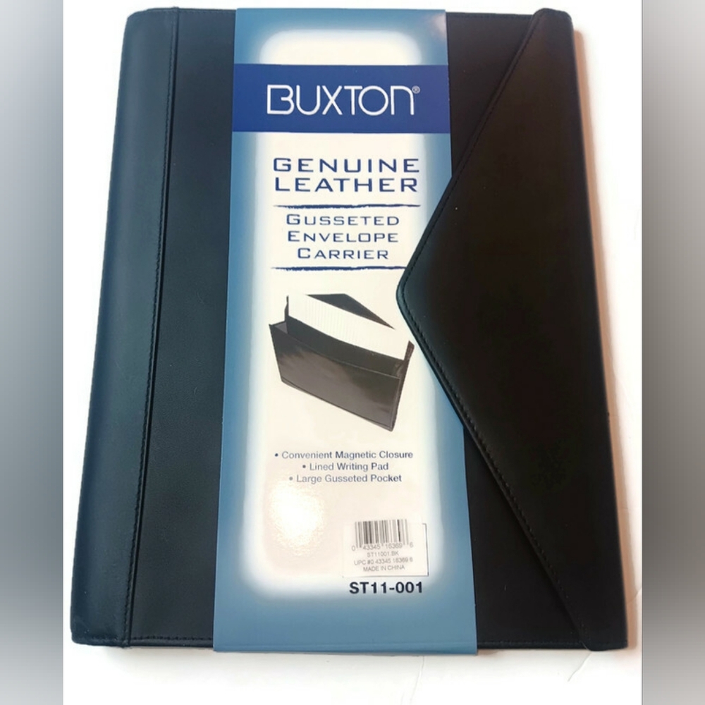 BUXTON Genuine Leather Portfolio &  Pad Gusseted Envelope Carrier,BLACK